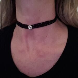 Black Lace Crochet Choker Simulated Diamonds Necklace Elegant Glam Goth Bohemian